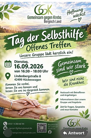 Beispiel für einen Flyer zum Tag der Selbsthilfe von der Gruppe Gemeinsam gegen Krebs Bergisch Land